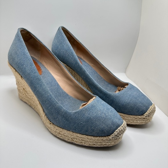 J.Crew Women’s Seville Espadrille Platform Wedge Canvas Light Blue Sz 9 - Picture 1 of 11
